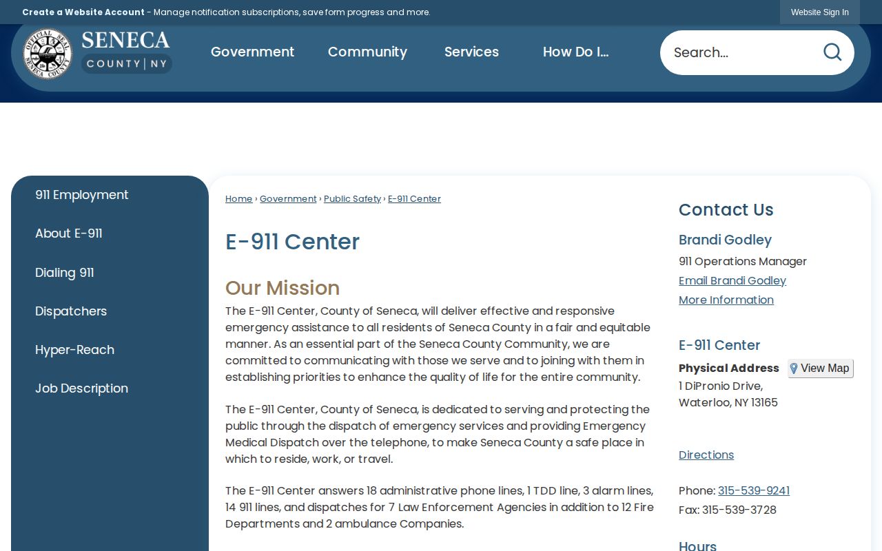 Seneca County public-safety alert and records context from the official E-911 Center source