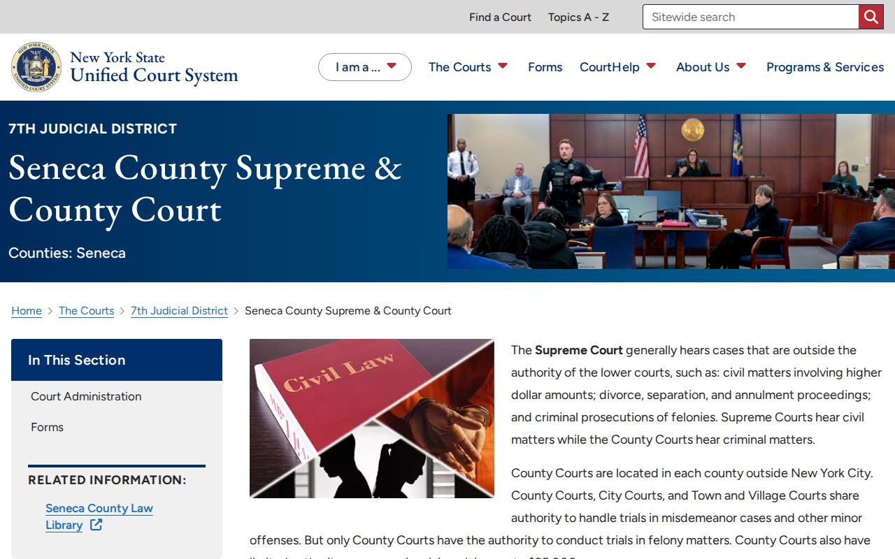 Seneca County court page for warrant and case record confirmation